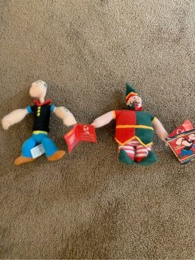 Kellytoy Popeye (Blue, Black, Yellow) & Jester Elf (Red, Green, White) Plush Set